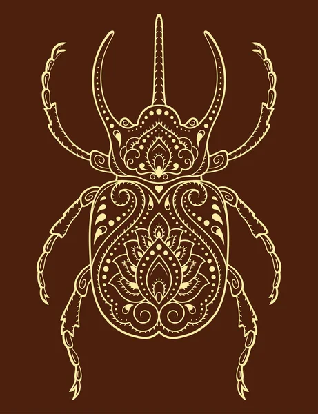 Bug Decorado Con Patrón Vintage Floral Étnico Indio Insecto Decorativo — Vector de stock