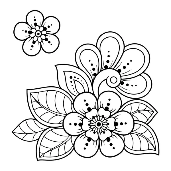 Set Mehndi Flower Pattern Mandala Henna Drawing Tattoo Decoration Ethnic — Stock Vector