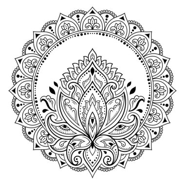 Doğu geleneğinde çerçeve. Kınalı dövmeler, defter, tabut, dergi, kartpostal ve klasör için dekoratif desenler. Mehndi tarzında nilüfer çiçeği mandala.