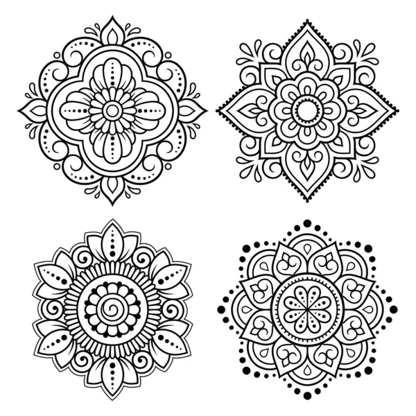 Sada Kruhového Vzoru Formě Mandaly Květinou Pro Hennu Mehndi Tetování — Stockový vektor