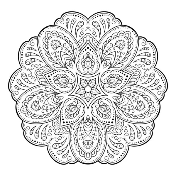 Patrón Circular Forma Mandala Con Flor Para Henna Mehndi Tatuaje — Vector de stock