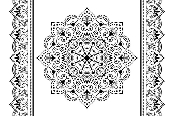 Set Mandala Pattern Seamless Border Henna Drawing Tattoo Decoration Ethnic — Stock Vector