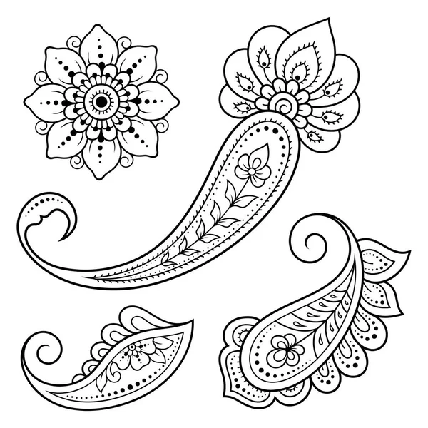 Set Mehndi Flower Pattern Mandala Henna Drawing Tattoo Decoration Ethnic — Stock Vector