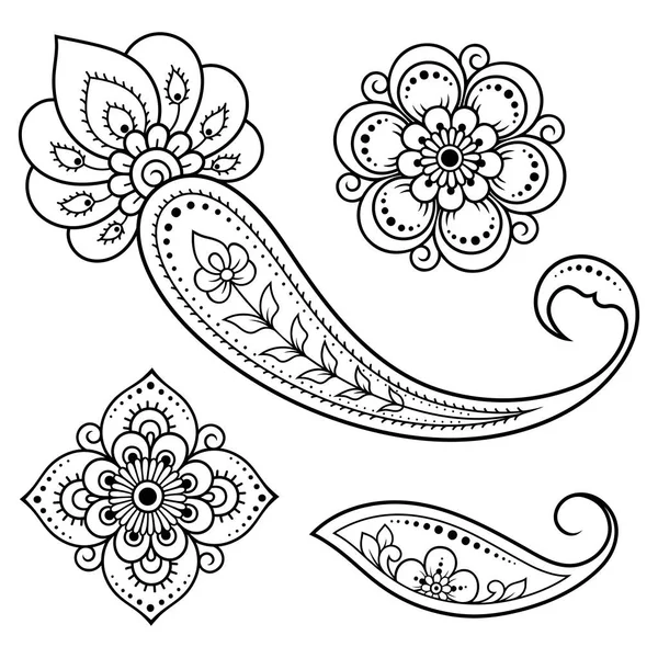 Conjunto Padrão Flor Mehndi Mandala Para Desenho Tatuagem Henna Decoração — Vetor de Stock