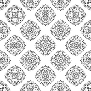Etnik doğu tarzında kusursuz dekoratif süs. Henna, Mehndi, dövme, dekorasyon için mandala şeklinde dairesel desen. El çizimi el çizimi vektör illüstrasyonuName.