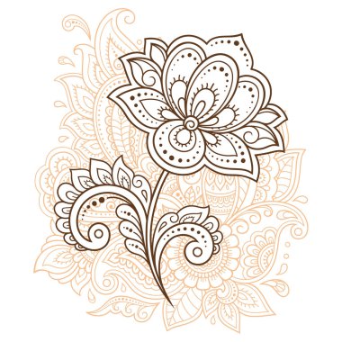 Mehndi çiçek deseni ve kına çizimi ve dövme için mandala. Etnik doğuya özgü dekorasyon, Hint tarzı. Karalama süsü. El çizimi vektör illüstrasyonu.