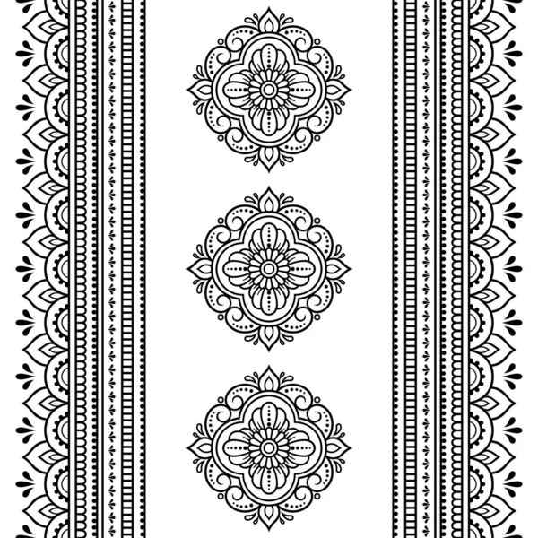 Set Mit Mandala Muster Und Nahtlosem Rand Für Henna Zeichnung — Stockvektor