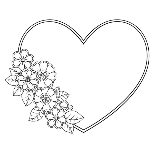 Marco Decorativo Con Patrón Floral Forma Corazón Estilo Mehndi Página — Archivo Imágenes Vectoriales