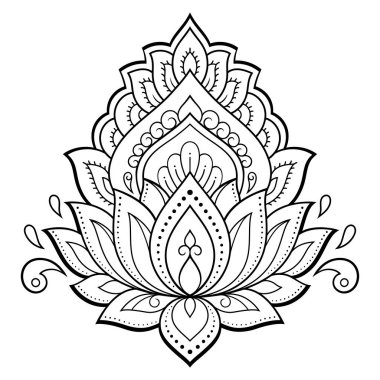 Kına çizimi ve dövme için nilüfer çiçeği deseni. Doğu tarzı dekorasyon, Hint tarzı. Karalama süsü. El çizimi vektör illüstrasyonu.