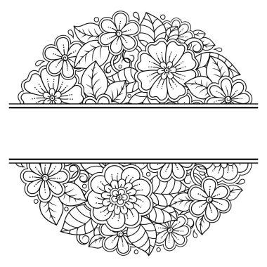 Doğu geleneğinde çerçeve. Kınalı dövmeler, defter, tabut, dergi, kartpostal ve klasör için dekoratif desenler. Mehndi tarzında çiçek mandala.