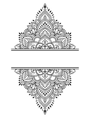 Doğu geleneğinde çerçeve. Kınalı dövmeler, defter, tabut, dergi, kartpostal ve klasör için dekoratif desenler. Mehndi tarzında çiçek mandala.