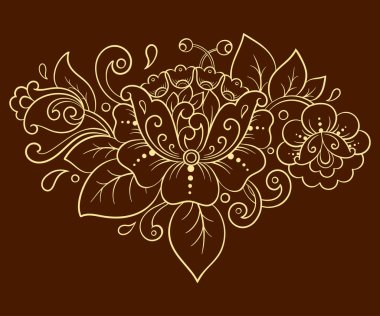 Mehndi çiçek deseni ve kına çizimi ve dövme için mandala. Etnik doğuya özgü dekorasyon, Hint tarzı. Karalama süsü. El çizimi vektör illüstrasyonu.