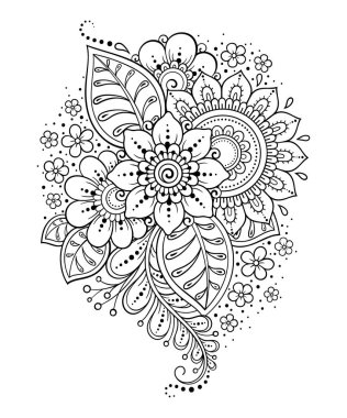 Mehndi çiçek deseni ve kına çizimi ve dövme için mandala. Etnik doğuya özgü dekorasyon, Hint tarzı. Karalama süsü. El çizimi vektör illüstrasyonu.