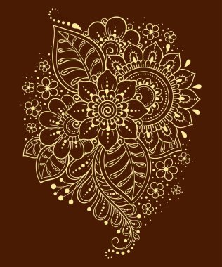 Mehndi çiçek deseni ve kına çizimi ve dövme için mandala. Etnik doğuya özgü dekorasyon, Hint tarzı. Karalama süsü. El çizimi vektör illüstrasyonu.