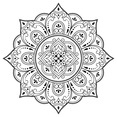 Kına, Mehndi, dövme ve dekorasyon için çiçekli dairesel desen. Etnik doğu tarzında dekoratif süs. Çizim el çizimi vektör illüstrasyonuName.