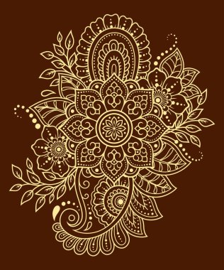 Mehndi çiçek deseni ve kına çizimi ve dövme için mandala. Etnik doğuya özgü dekorasyon, Hint tarzı. Karalama süsü. El çizimi vektör illüstrasyonu.