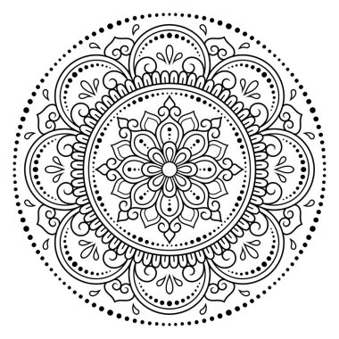 Kına, Mehndi, dövme ve dekorasyon için çiçekli dairesel desen. Etnik doğu tarzında dekoratif süs. Çizim el çizimi vektör illüstrasyonuName.