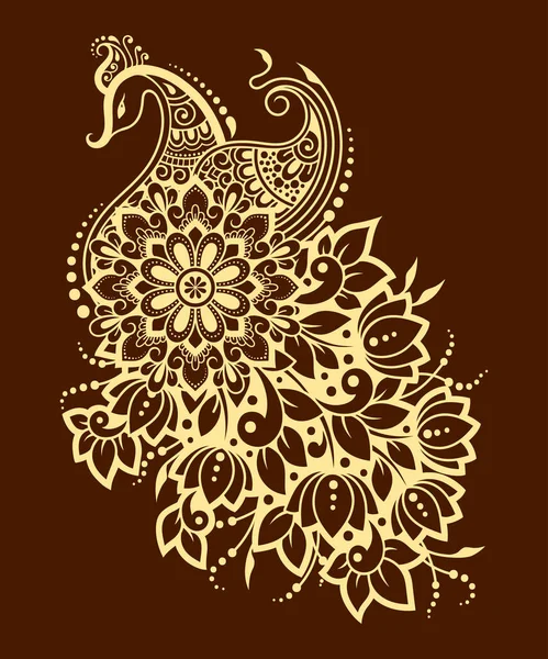 Mehndi Blumenmuster Mit Pfau Für Henna Zeichnung Und Tätowierung Dekoration — Stockvektor