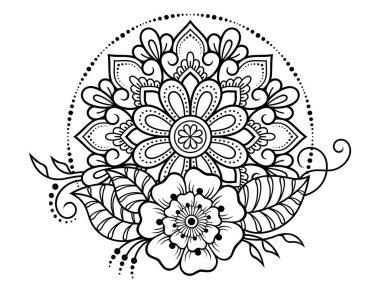 Kına, Mehndi, dövme ve dekorasyon için çiçekli dairesel desen. Etnik doğu tarzında dekoratif süs. Çizim el çizimi vektör illüstrasyonuName.