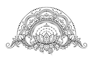 Henna, Mehndi, dövme ve süsleme için nilüfer çiçeği içeren dairesel desen. Etnik doğu tarzında dekoratif süs. Çizim el çizimi vektör illüstrasyonuName.