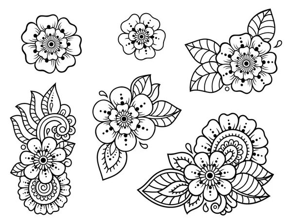 Ensemble Motif Fleurs Mehndi Pour Dessin Henné Tatouage Décoration Style — Image vectorielle