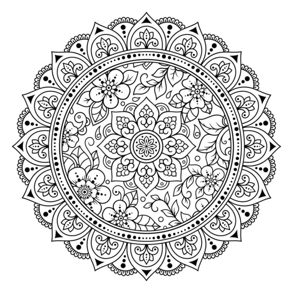 Modelul Circular Sub Formă Mandală Flori Pentru Henna Mehndi Tatuaj — Vector de stoc