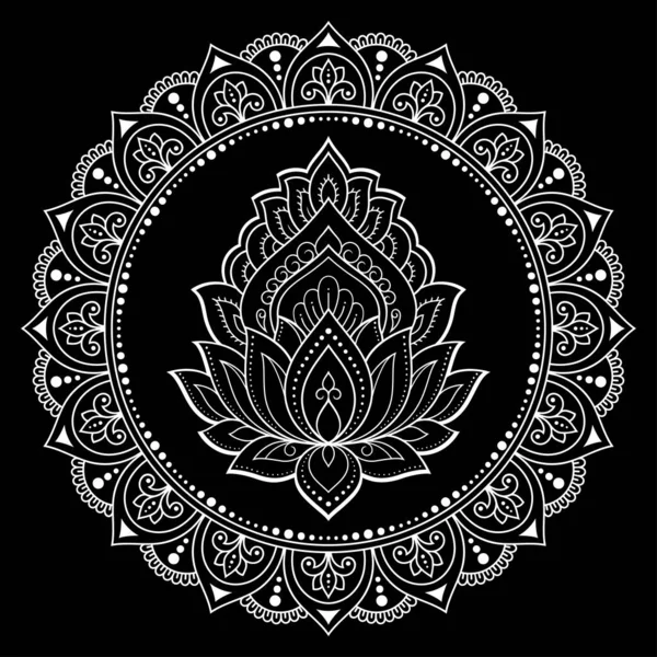 Patrón Circular Forma Mandala Con Flor Loto Para Henna Mehndi — Archivo Imágenes Vectoriales