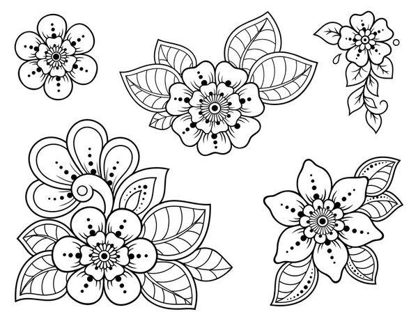 Ensemble Motif Fleurs Mehndi Pour Dessin Henné Tatouage Décoration Style — Image vectorielle