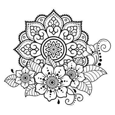 Kına, Mehndi, dövme ve dekorasyon için çiçekli dairesel desen. Etnik doğu tarzında dekoratif süs. Çizim el çizimi vektör illüstrasyonuName.