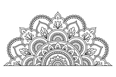 Kına, Mehndi, dövme ve dekorasyon için çiçekli dairesel desen. Etnik doğu tarzında dekoratif süs. Çizim el çizimi vektör illüstrasyonuName.