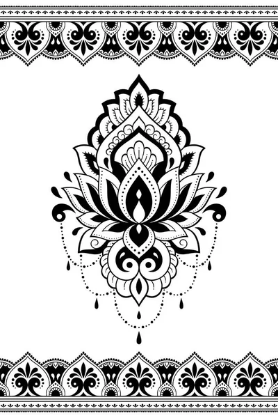 Бесшовный Рисунок Цветка Лотоса Граница Рисунка Татуировки Хенны Декоративные Каракули — стоковый вектор