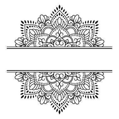 Doğu geleneğinde çerçeve. Kınalı dövmeler, defter, tabut, dergi, kartpostal ve klasör için dekoratif desenler. Mehndi tarzında çiçek mandala.