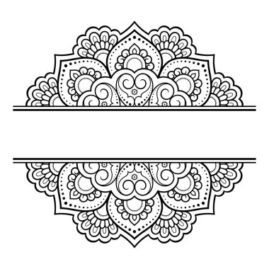 Doğu geleneğinde çerçeve. Kınalı dövmeler, defter, tabut, dergi, kartpostal ve klasör için dekoratif desenler. Mehndi tarzında çiçek mandala.