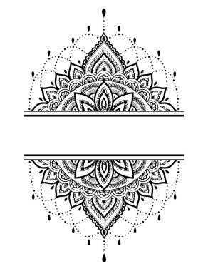 Doğu geleneğinde çerçeve. Kınalı dövmeler, defter, tabut, dergi, kartpostal ve klasör için dekoratif desenler. Mehndi tarzında çiçek mandala.