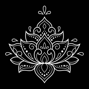 Kına çizimi ve dövme için nilüfer çiçeği deseni. Doğu tarzı dekorasyon, Hint tarzı. Karalama süsü. El çizimi vektör illüstrasyonu.