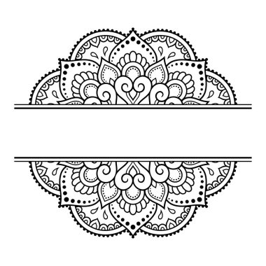 Doğu geleneğinde çerçeve. Kınalı dövmeler, defter, tabut, dergi, kartpostal ve klasör için dekoratif desenler. Mehndi tarzında çiçek mandala.