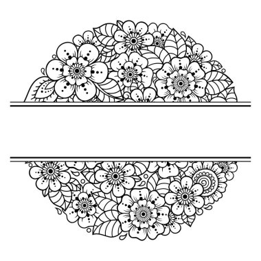 Doğu geleneğinde çerçeve. Kınalı dövmeler, defter, tabut, dergi, kartpostal ve klasör için dekoratif desenler. Mehndi tarzında çiçek mandala.