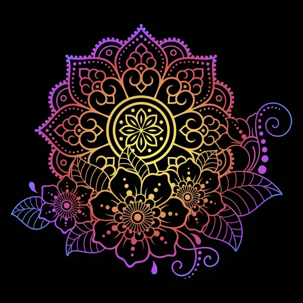 Patrón Circular Forma Mandala Con Flor Para Henna Mehndi Tatuaje — Vector de stock