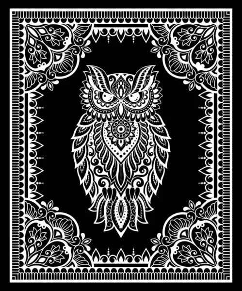 Owl Decorated Oriental Indian Ethnic Floral Vintage Pattern Hand Drawn — Stock Vector