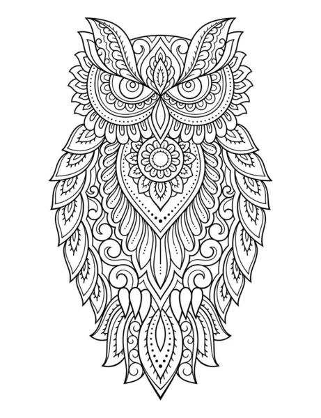 Hibou Décoré Avec Motif Vintage Floral Ethnique Indien Oriental Oiseau — Image vectorielle