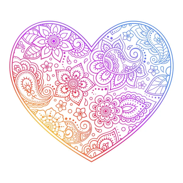 Mehndi Flower Pattern Form Heart Henna Drawing Tattoo Decoration Ethnic — Stock Vector