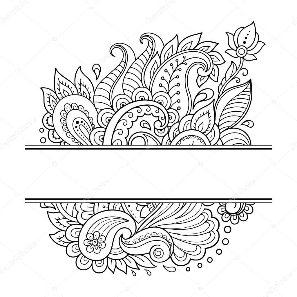 Frame in eastern tradition. Stylized with henna tattoos decorative pattern for decorating covers for book, notebook, casket, magazine, postcard and folder. Flower mandala in mehndi style.