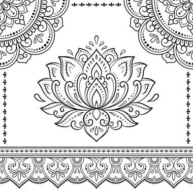 Doğu geleneğinde çerçeve. Kınalı dövmeler, defter, tabut, dergi, kartpostal ve klasör için dekoratif desenler. Lotus daha yavaş ve mehndi tarzında mandala.