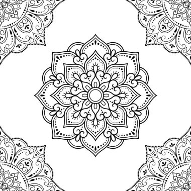 Etnik doğu tarzında kusursuz dekoratif süs. Kına, Mehndi, dövme, dekorasyon için mandala ve çiçek şeklinde dairesel desen. El çizimi el çizimi vektör illüstrasyonuName.