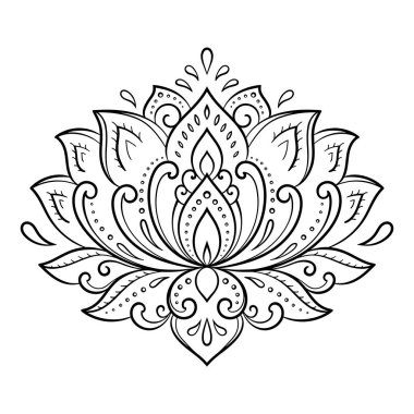 Kına çizimi ve dövme için nilüfer çiçeği deseni. Doğu tarzı dekorasyon, Hint tarzı. Karalama süsü. El çizimi vektör illüstrasyonu.