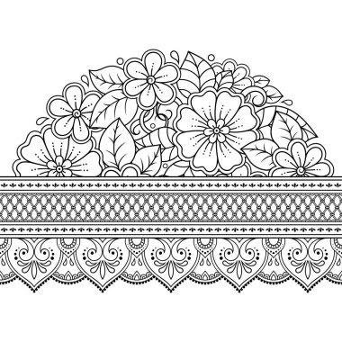 Tasarım, kına, Mehndi ve dövme için mandala ile kusursuz sınırlar. Etnik oryantal ve Hint tarzında dekoratif desen. Karalama süsü. El çizimi vektör illüstrasyonu.
