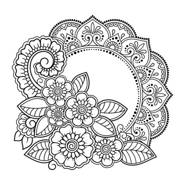 Kına, Mehndi, dövme ve dekorasyon için çiçekli dairesel desen. Etnik doğu tarzında dekoratif süs. Çizim el çizimi vektör illüstrasyonuName.