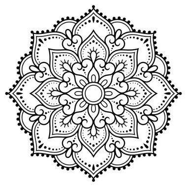 Kına, Mehndi, dövme ve dekorasyon için çiçekli dairesel desen. Etnik doğu tarzında dekoratif süs. Çizim el çizimi vektör illüstrasyonuName.