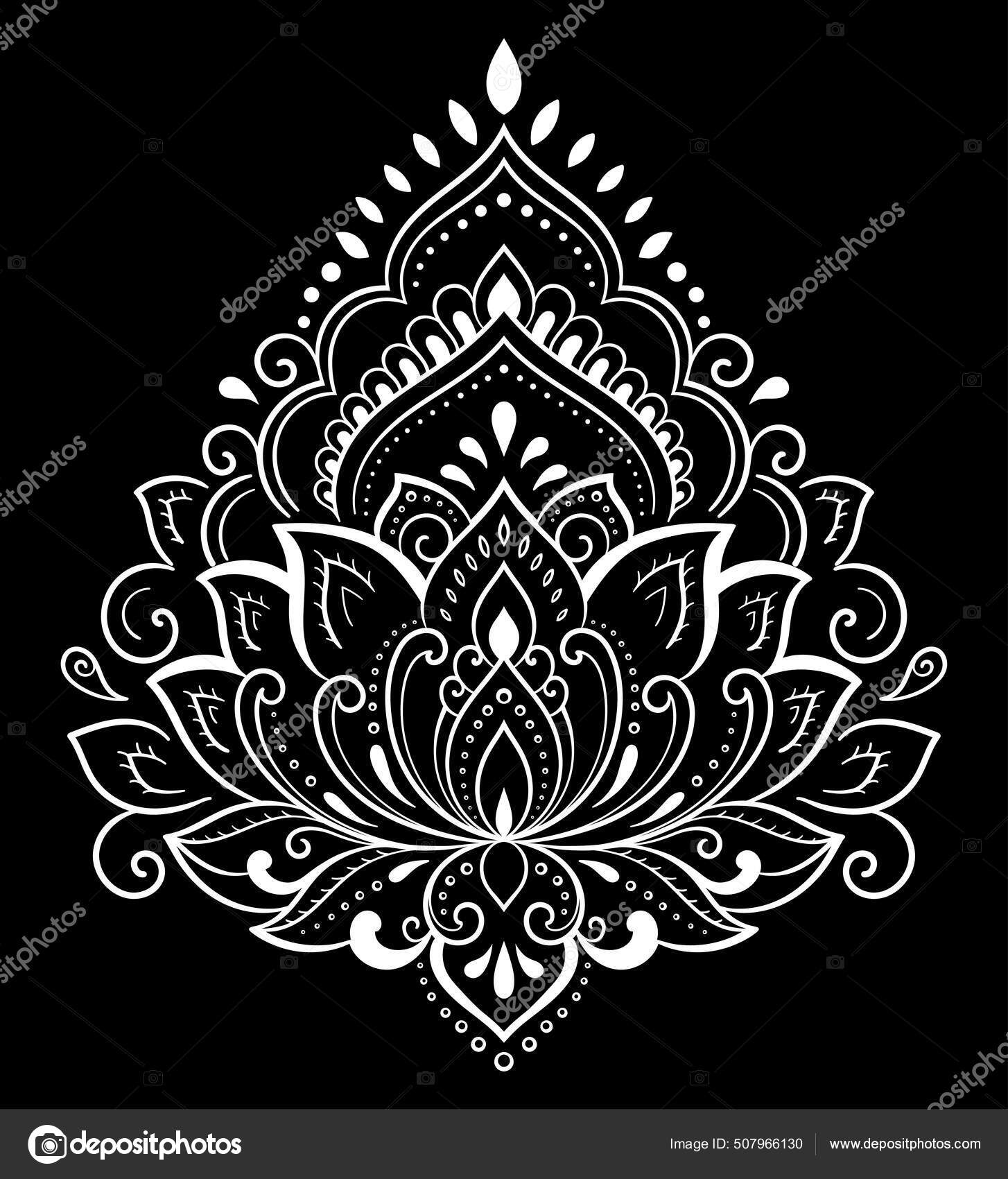 Lotus Mehndi Flower Pattern Henna Drawing Tattoo Decoration Oriental Indian  Stock Vector by ©rugame.tera.gmail.com 507966130, image size:1454x1700