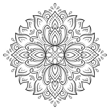 Kına, Mehndi, dövme ve dekorasyon için çiçekli dairesel desen. Etnik doğu tarzında dekoratif süs. Çizim el çizimi vektör illüstrasyonuName.